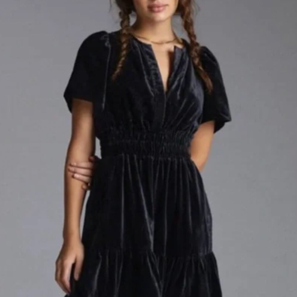 The Somerset Mini Dress: Velvet Edition in Black Plus size 2X